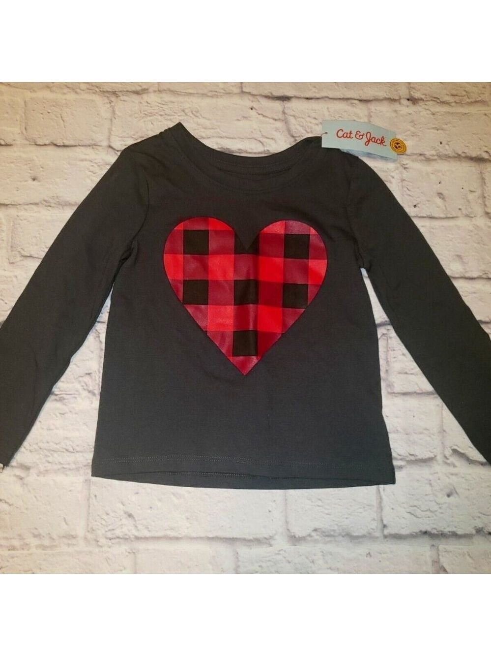 Cat & Jack  Charcoal Grey L/S Buffalo Plaid Heart Shirt Various Sizes